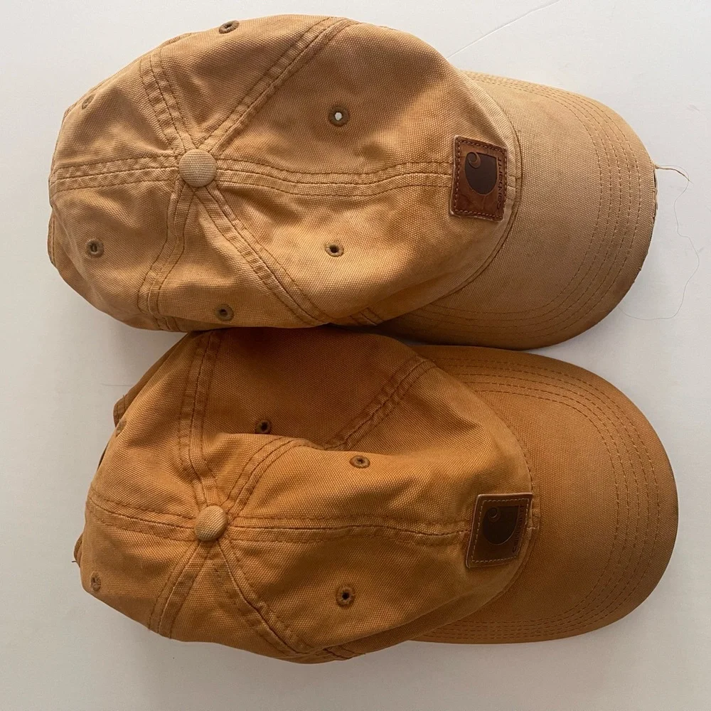 2 Distressed Thrashed Carhartt Baseball Caps Gold Tan
